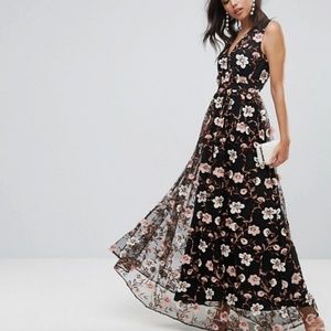 True Decadence All Over Embroidered V Neck Maxi